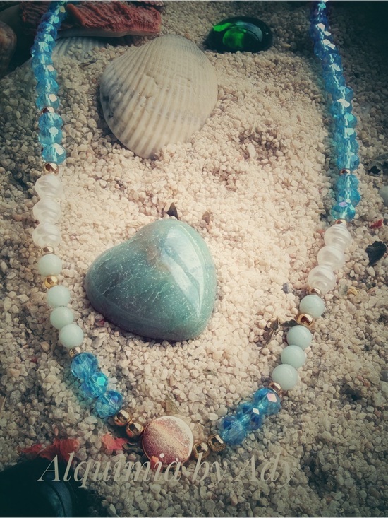 Alquimia Jewelry - Baroque pearl Light Blue aquamarine and Gold Beaded Women's Necklace